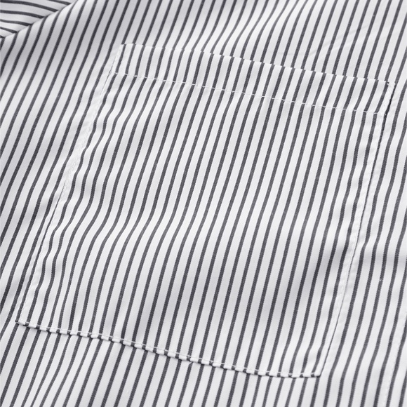 Smocked Cuffed Striped Boyfriend‎ Shirt with Pocket - Picture 12 of 14